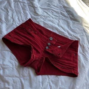 red jean shorts